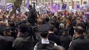 Demonstrators call on Clegg to stay firm