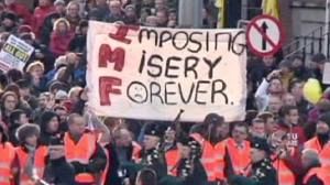 Demonstrators in Dublin protest austerity cuts