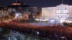 Crowds protest in Greek square
