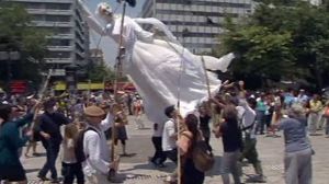 French theatrical protests on the streets of Athens