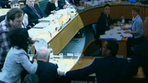 Rupert Murdoch committee hearing interrupted by an intruder