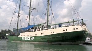 Protest ship changes roles