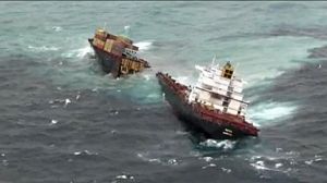 New Zealand stricken cargo ship splits in two
