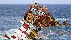 Stern of stricken NZ ship sinking into the sea