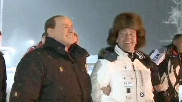 Präsidentenslalom: Putin, Medwedew und Berslusconi auf der Piste
