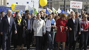 Russia leaders join Moscow labour day rallies