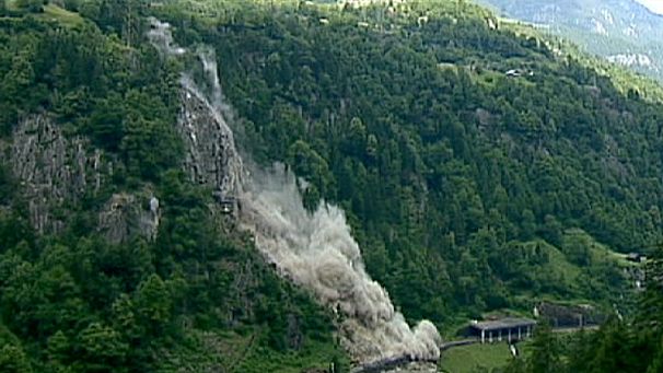 Swiss rail line blasted open