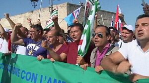 Italian steel workers protest against possible plant closure