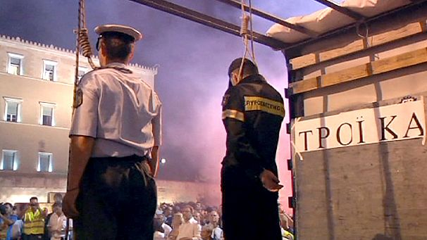 Greek police and firefighters austerity protest