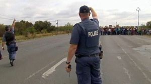 South African police block miners’ march