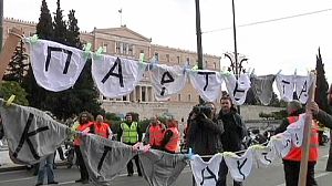 Striking Greek workers hang out their dirty washing