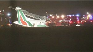 Several hurt as strong winds push plane off Rome runway