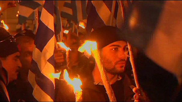 Extreme-right supporters march in Athens