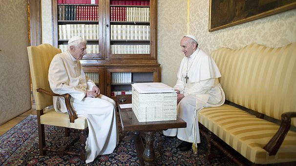 Pope meets former pope in historic encounter