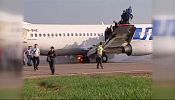 Russian plane catches fire