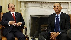 Protesters greet Myanmar leader Sein in US