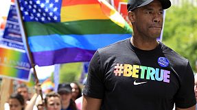 Jason Collins participates in Boston’s Gay Pride Parade