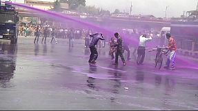 Jets of purple greet Kashmir protesters