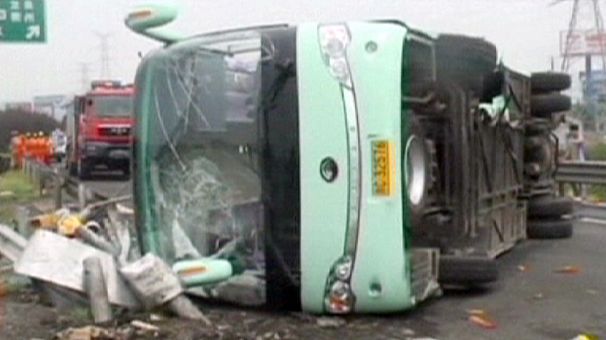 China highway crash between truck and tourist coach caught on camera