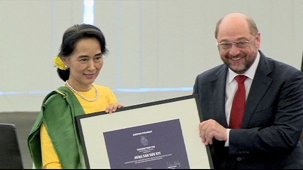 Aung San Suu Kyi shines spotlight on democracy as she receives Sakharov Prize