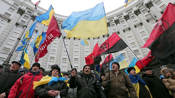 Journalists protest outside a Kyiv OSCE security summit