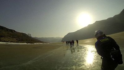 Ice skating on frozen Yellow River in China – nocomment Ice skating on frozen Yellow River in China – nocomment