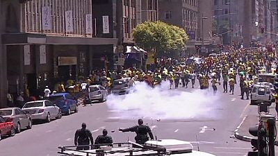 South Africa police clash with ANC supporters as election campaign begins South Africa police clash with ANC supporters as election campaign begins
