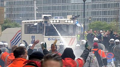 Anti-austerity pro-jobs protest in Brussels turns violent Anti-austerity pro-jobs protest in Brussels turns violent