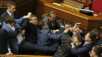 Brawl in Ukraine parliament as tensions rise in east Brawl in Ukraine parliament as tensions rise in east