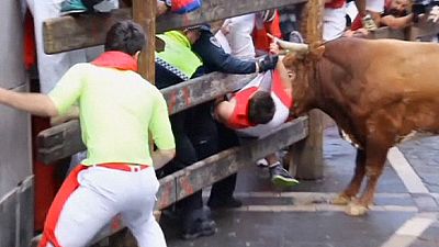 Spain: Three men gored on last day of San Fermin bull run Spain: Three men gored on last day of San Fermin bull run