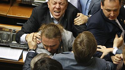 Fighting breaks out in Ukrainian parliament Fighting breaks out in Ukrainian parliament