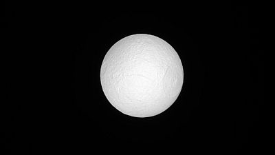 Saturn’s moon Tethys in sunlight Saturn’s moon Tethys in sunlight