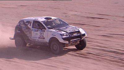 Austrian Robert Theuretzbacher wins stage five of the Africa Eco Race. Austrian Robert Theuretzbacher wins stage five of the Africa Eco Race.