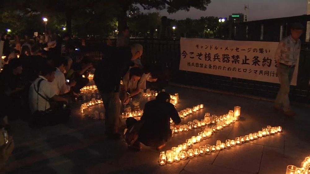 Image result for ‫تجمع نمادین در هیروشیما در اعتراض به سلاح‌های هسته‌ای‬‎