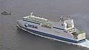Striking ferry workers comandeer ship.