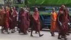 Peaceful protest of Buddhist monks in Myanmar