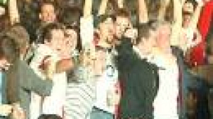English rugby fans celebrate victory in Paris