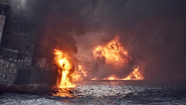 Image result for Iranian Oil tanker burns, sinks in Japanese waters