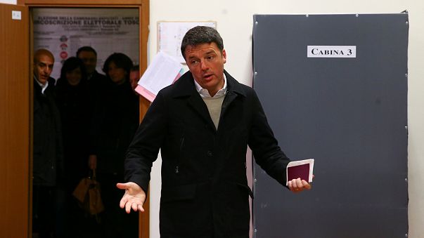 Democratic Party leader Matteo Renzi arrives to cast his vote