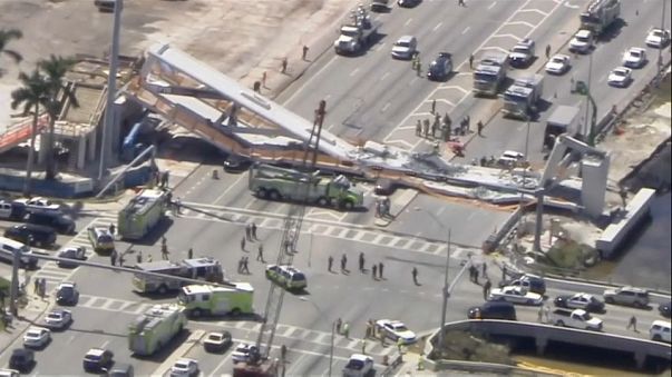 Media in Florida report several people killed after pedestrian bridge collapses