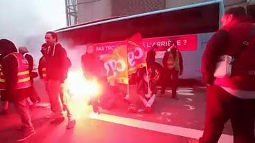 Public sector workers on strike in France