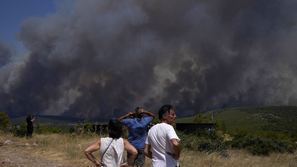 VIDEO Verzweifelte Menschen stehen vor Waldbränden bei Athen in