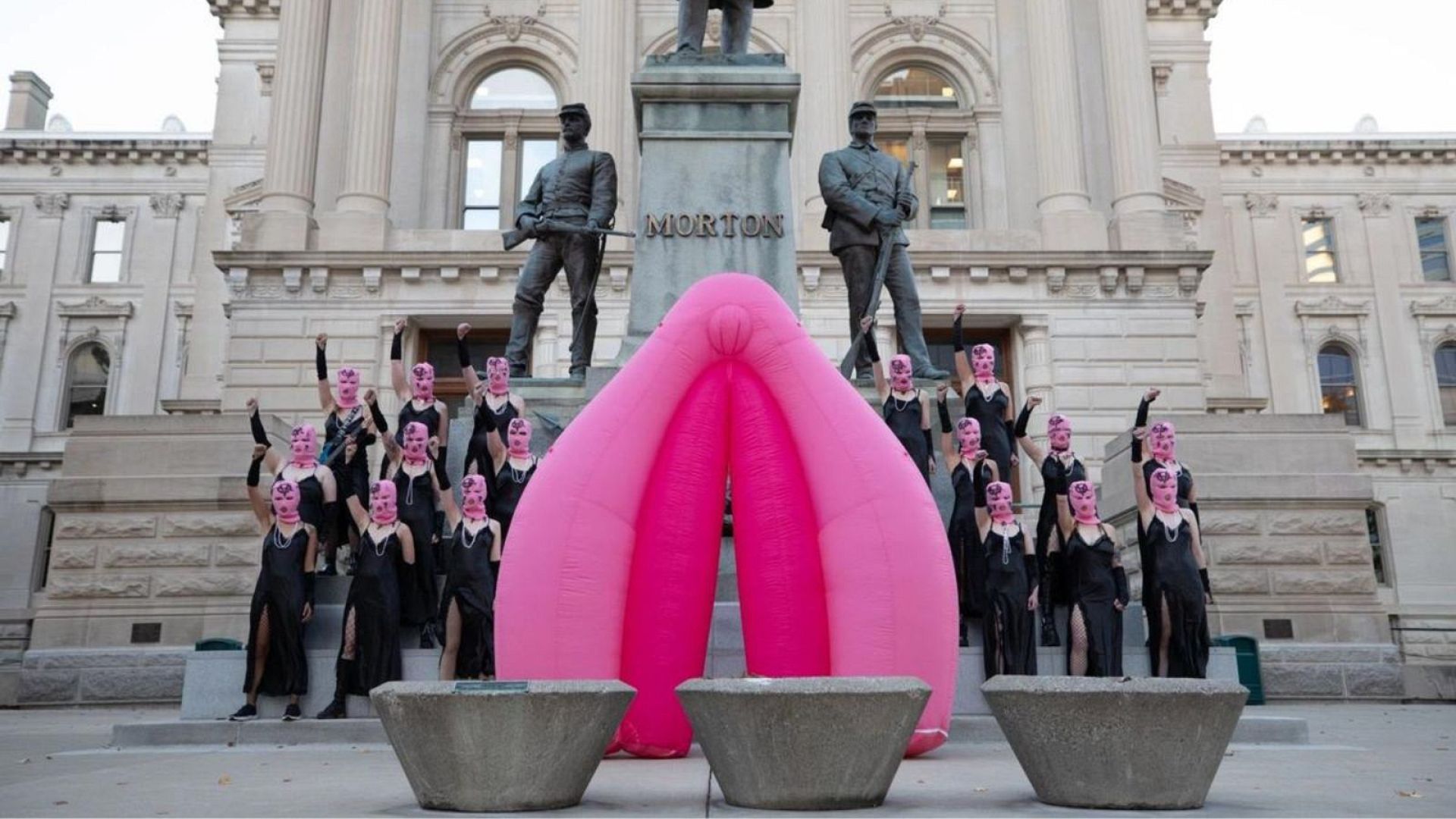 Pussy Riot Protest At Indiana State Capitol In US With A Giant Vulva