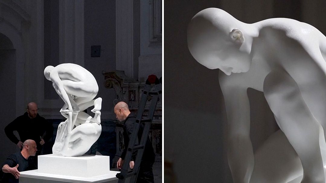 Video Celebrated Italian Sculptor Jago Unveils New Artwork In Naples