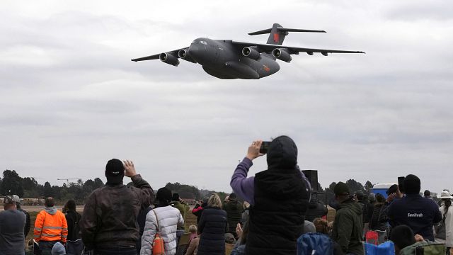 Airplane displays thrill visitors at South Africa's annual aerospace exhibition thumbnail