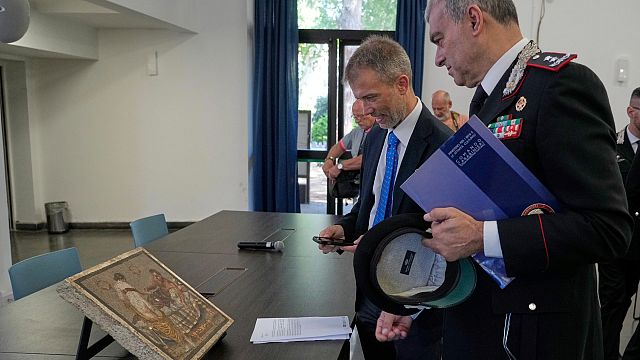 Stolen Roman mosaic with erotic motif returned to Pompeii after WWII thumbnail