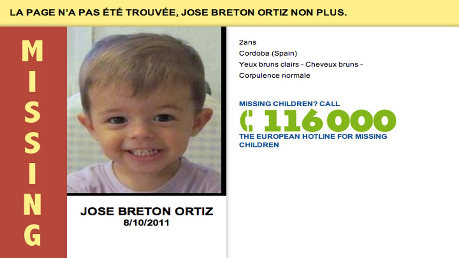 Images d’enfants disparus sur les pages d’erreur internet