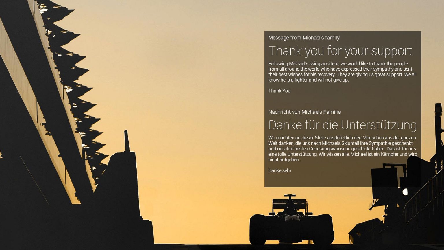 La familia de Schumacher agradece el apoyo tras el accidente