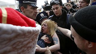 Watch: Femen protesters held after topless protest in Crimea