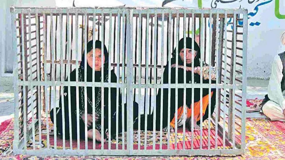 Клетка в знак протеста против женского насилия